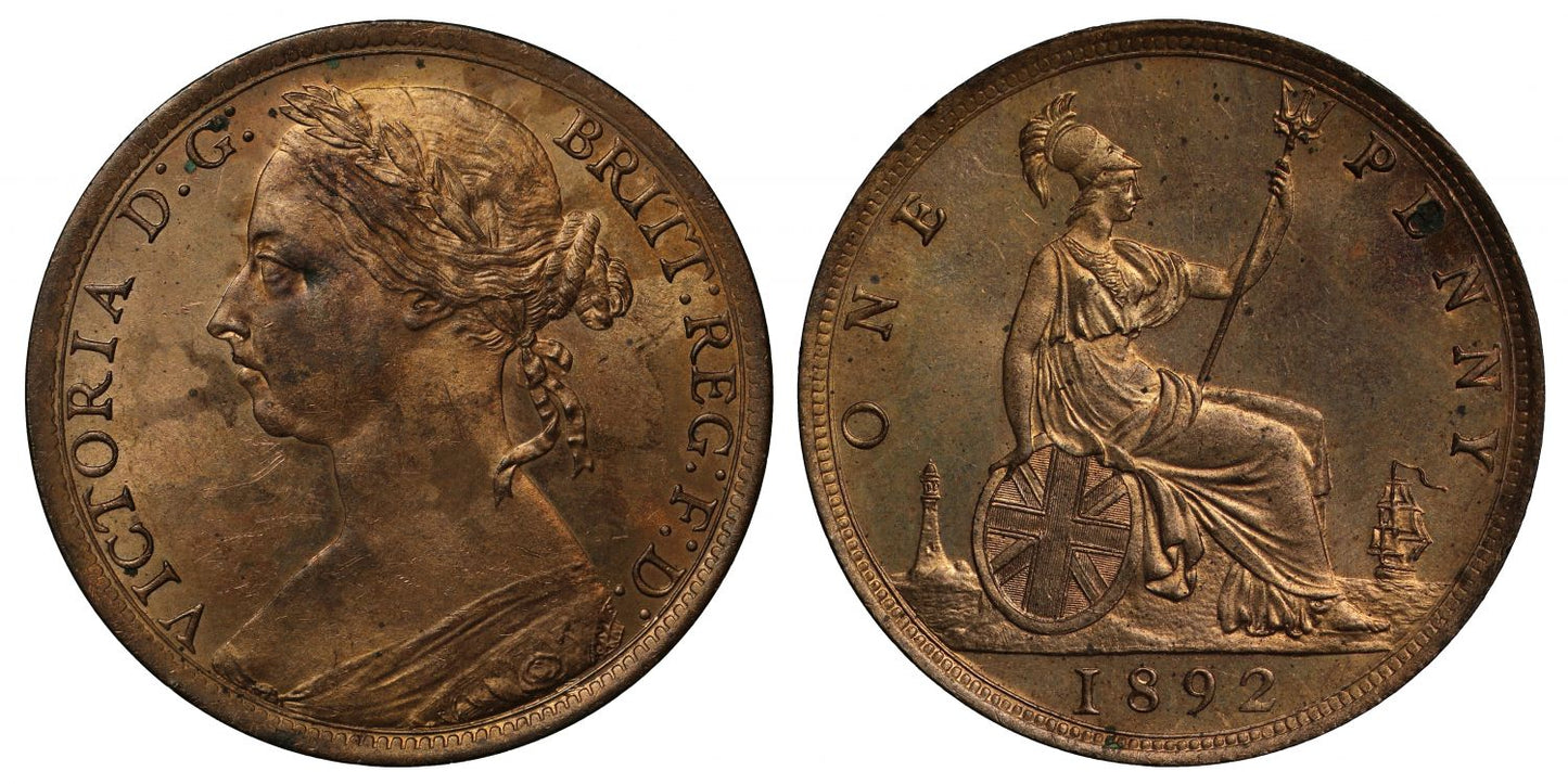 Victoria 1892 bronze Penny, bun head type