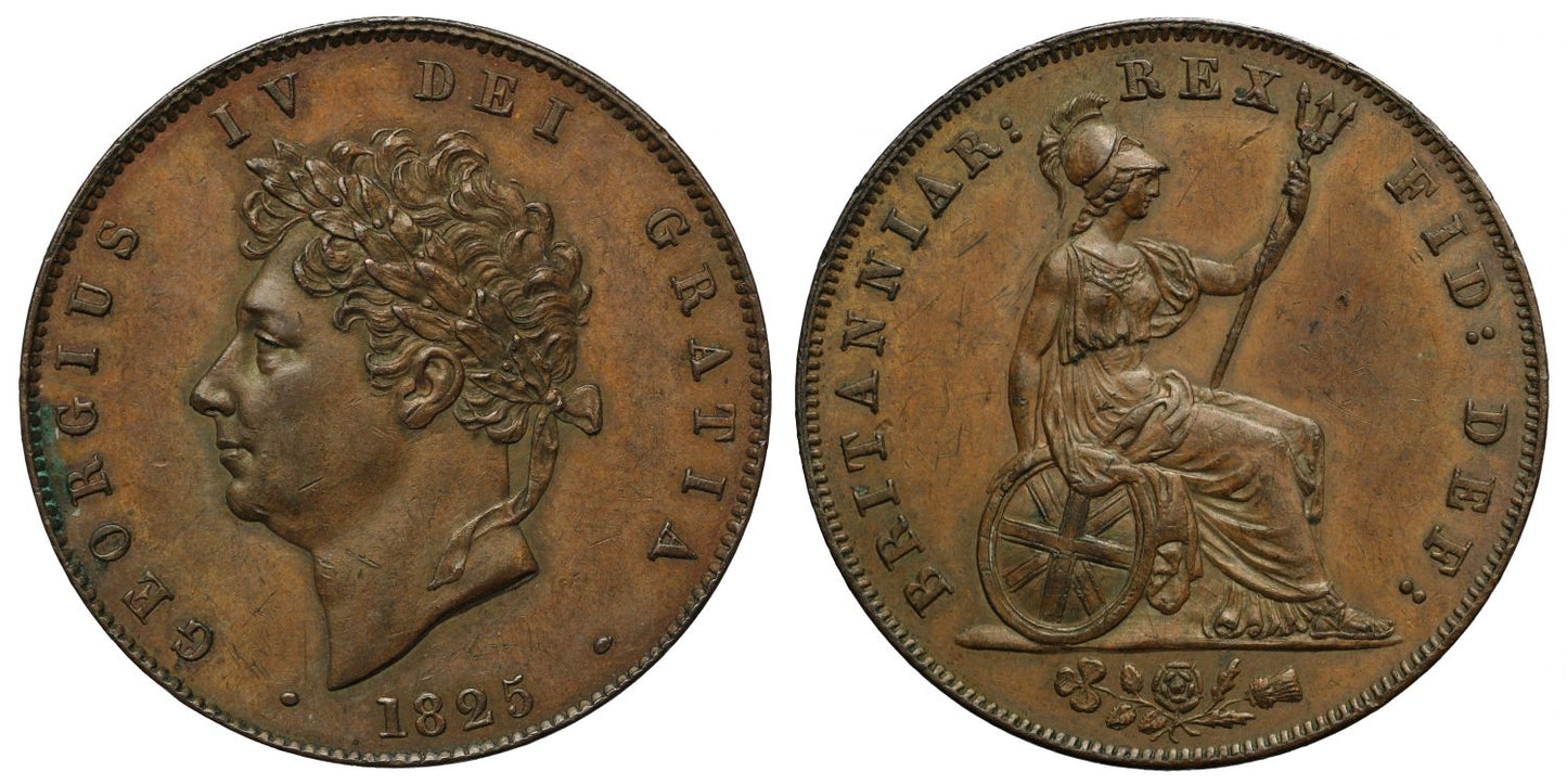 George IV 1825 Halfpenny, first year of currency issue in this reign