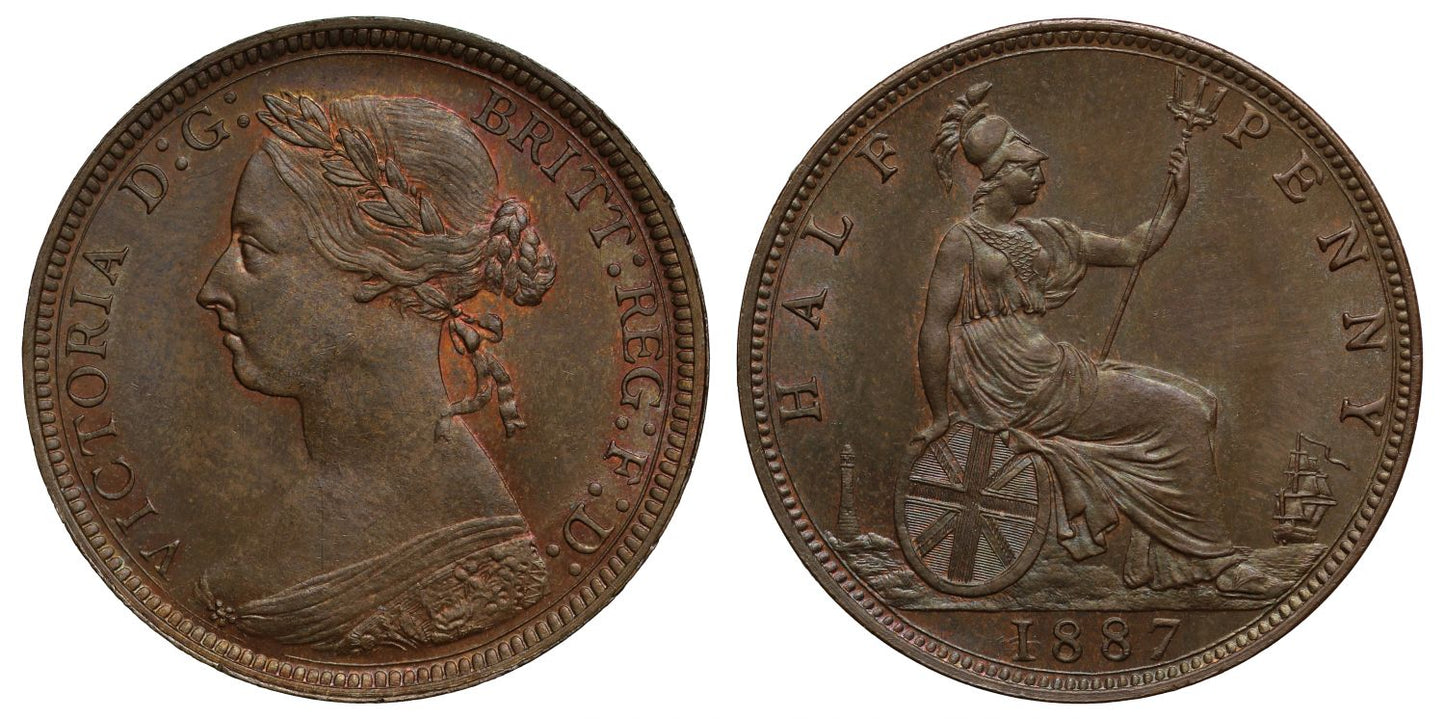 Victoria 1887 Halfpenny, bun head type, Freeman dies 17+S