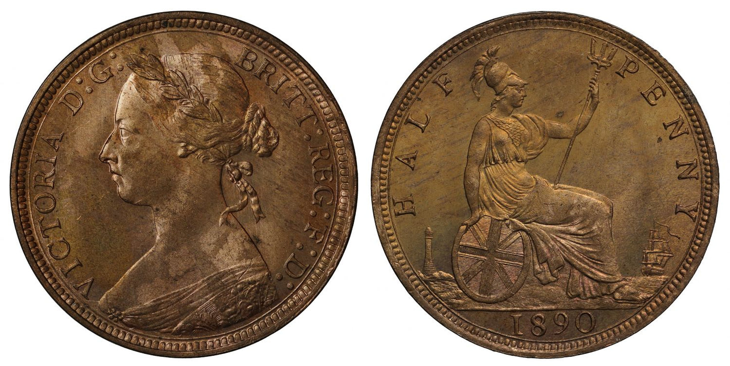 Victoria 1890 Halfpenny, bun head type, Freeman dies 17+S