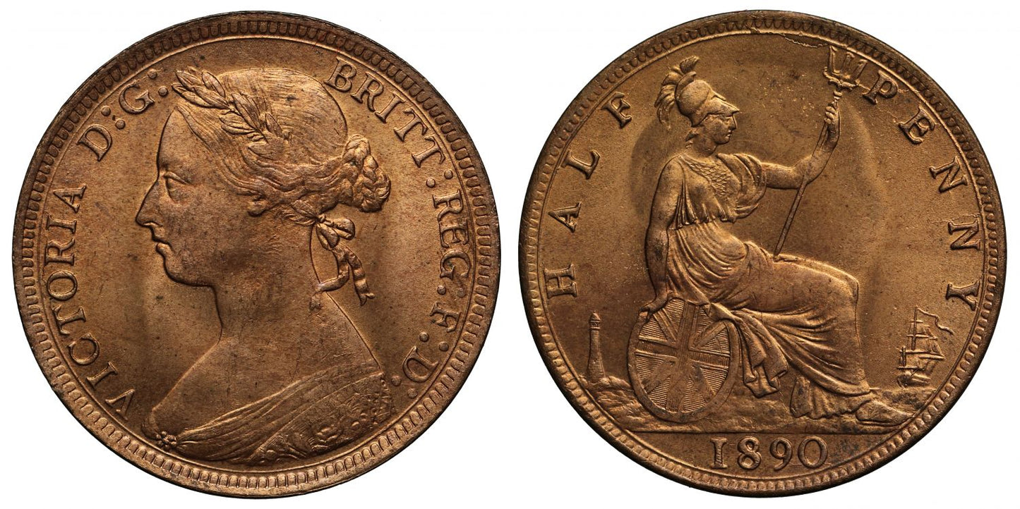 Victoria 1890 Halfpenny, bun head type