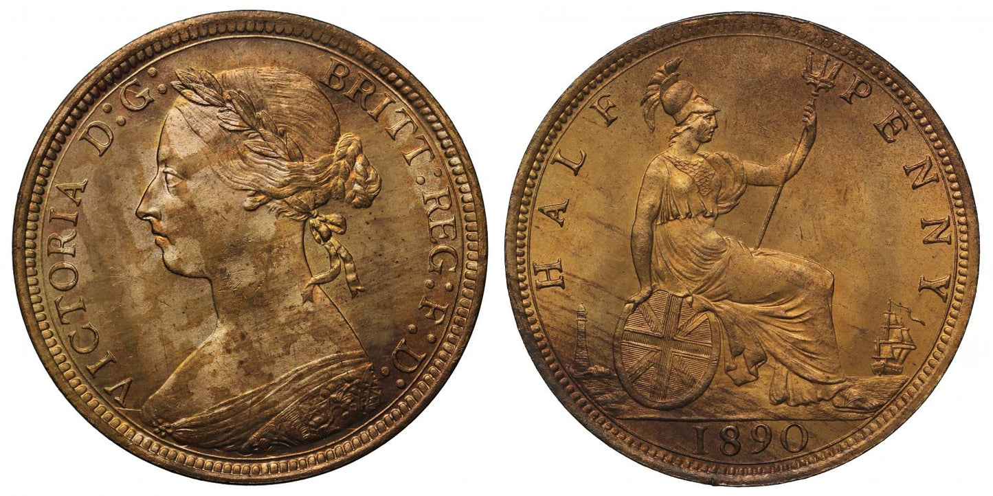 Victoria 1890 Halfpenny, bun head type, Freeman dies 17+S MS64 RB