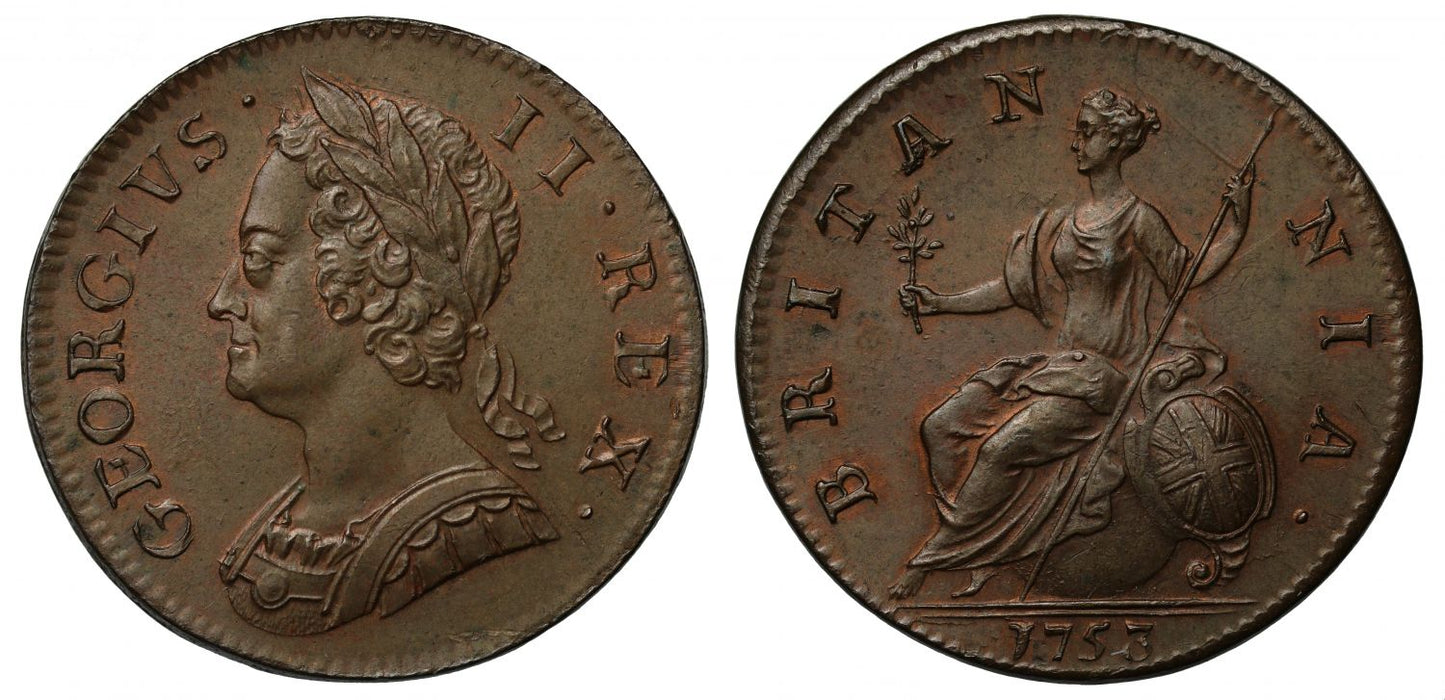 George II 1753 Halfpenny, older bust
