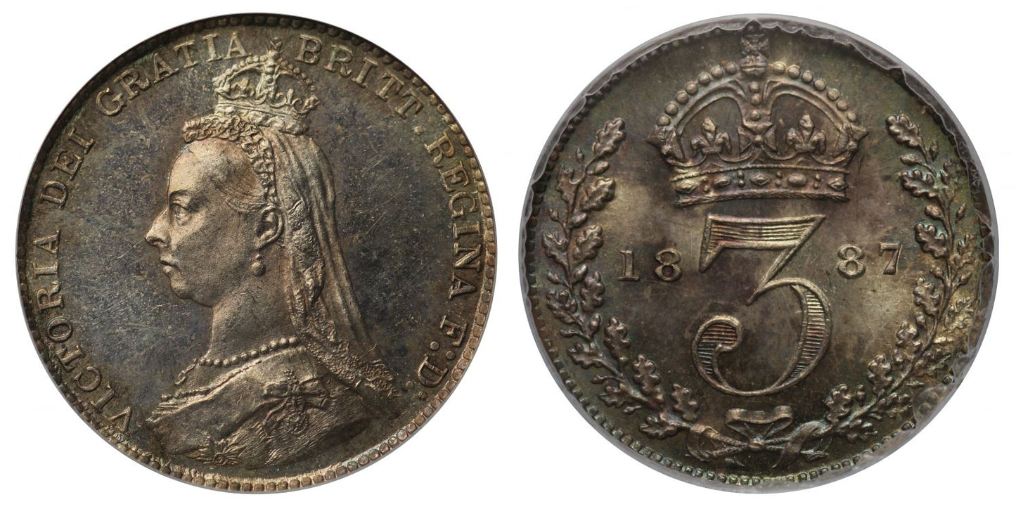 Victoria 1887 proof Threepence CGS UNC85