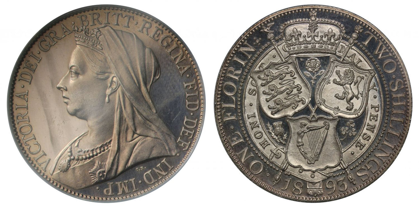 Victoria 1893 proof Florin CGS UNC85