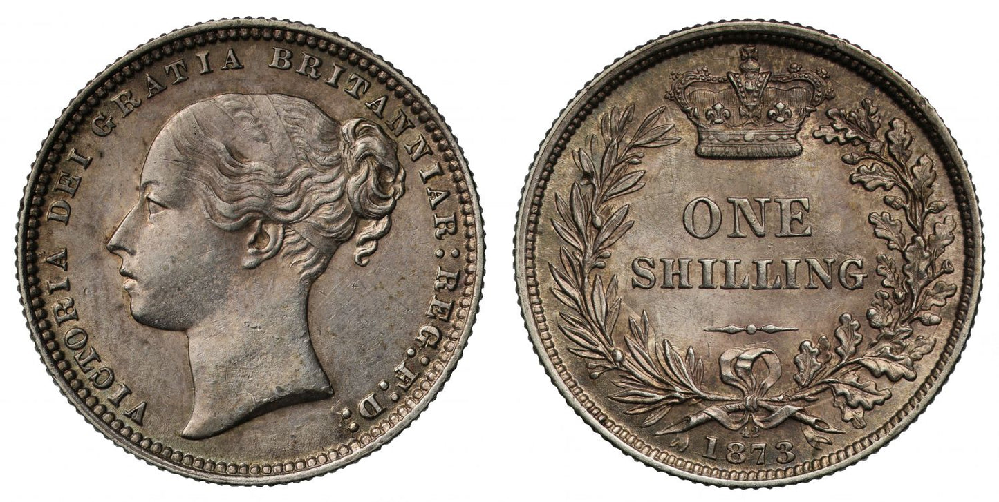 Victoria 1873 Shilling, die number 42, third young head