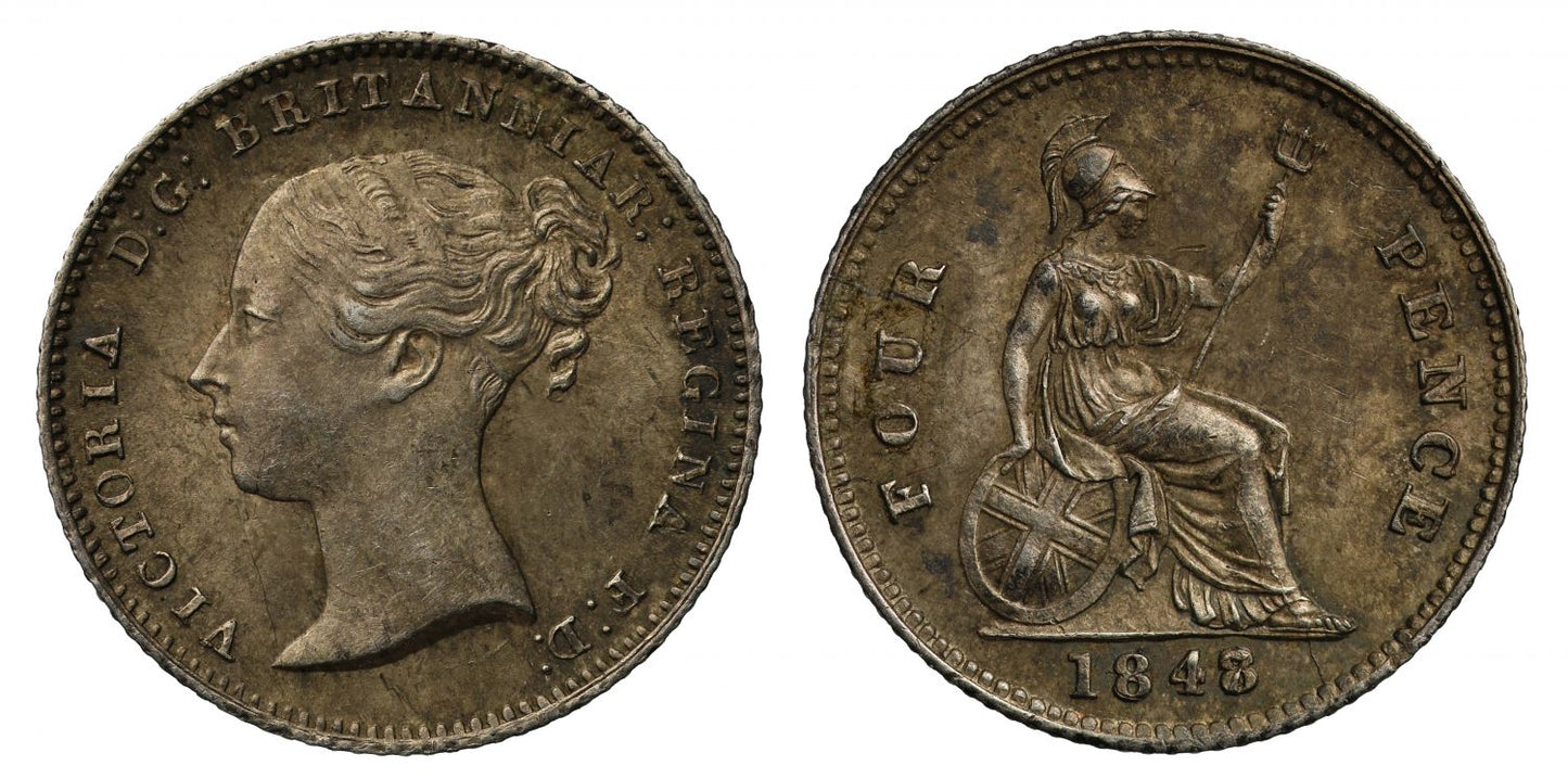 Victoria 1847 Groat, 7 struck over 8