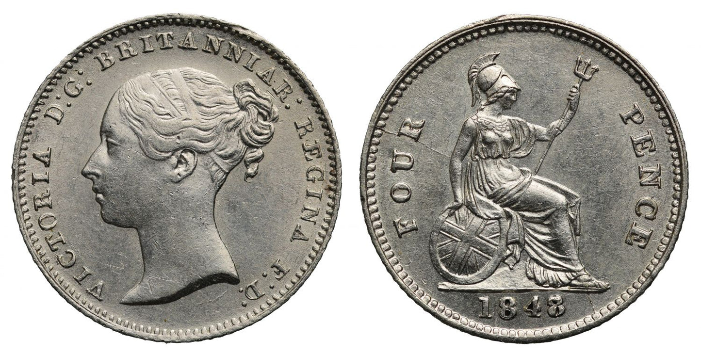 Victoria 1847 Groat, 7 struck over 8