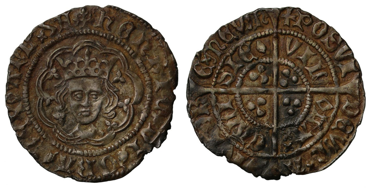 Henry VI, first reign Halfgroat, Calais pinecone mascle issue