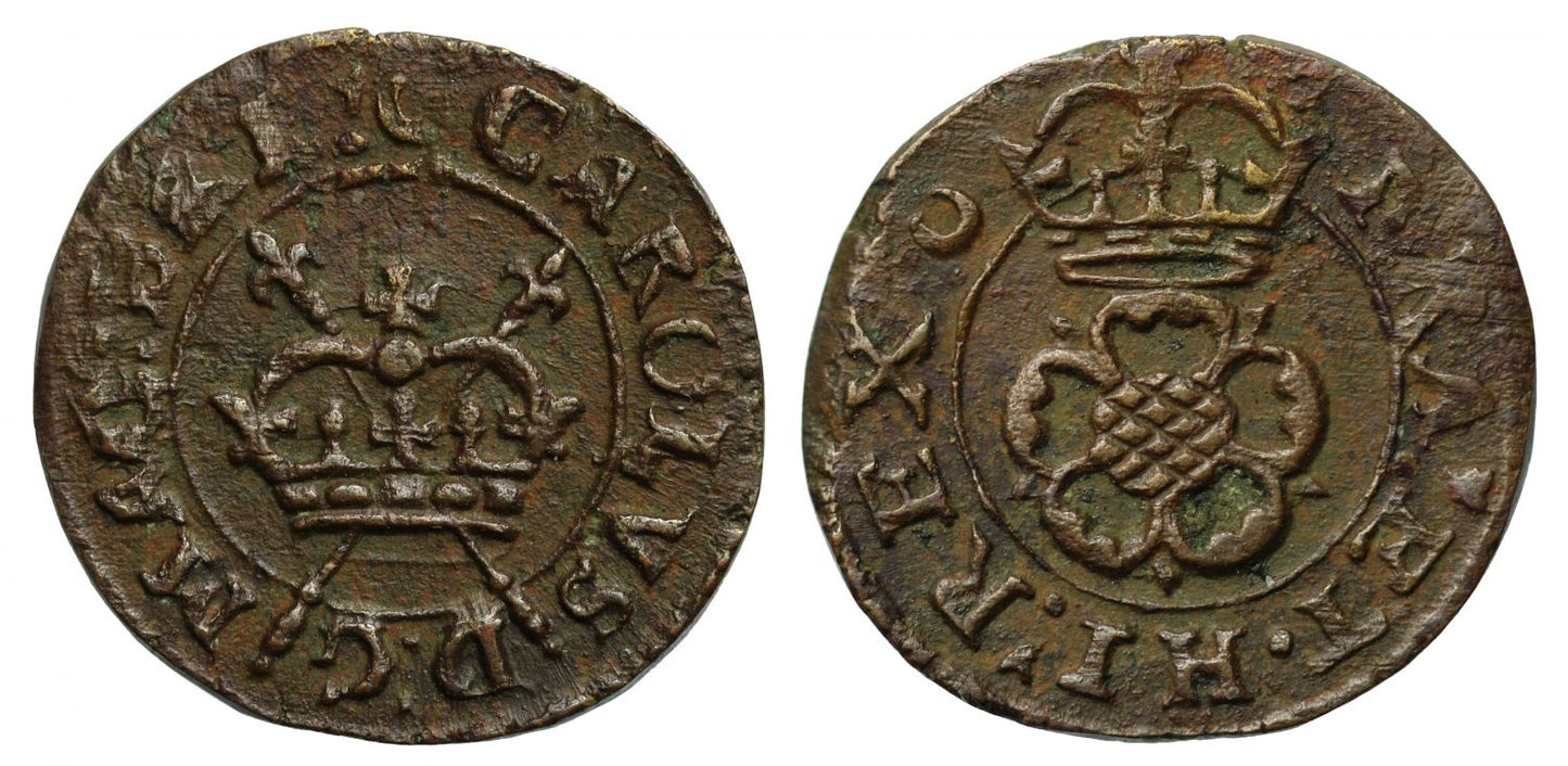 Charles I Rose Farthing type 4 mm crescent