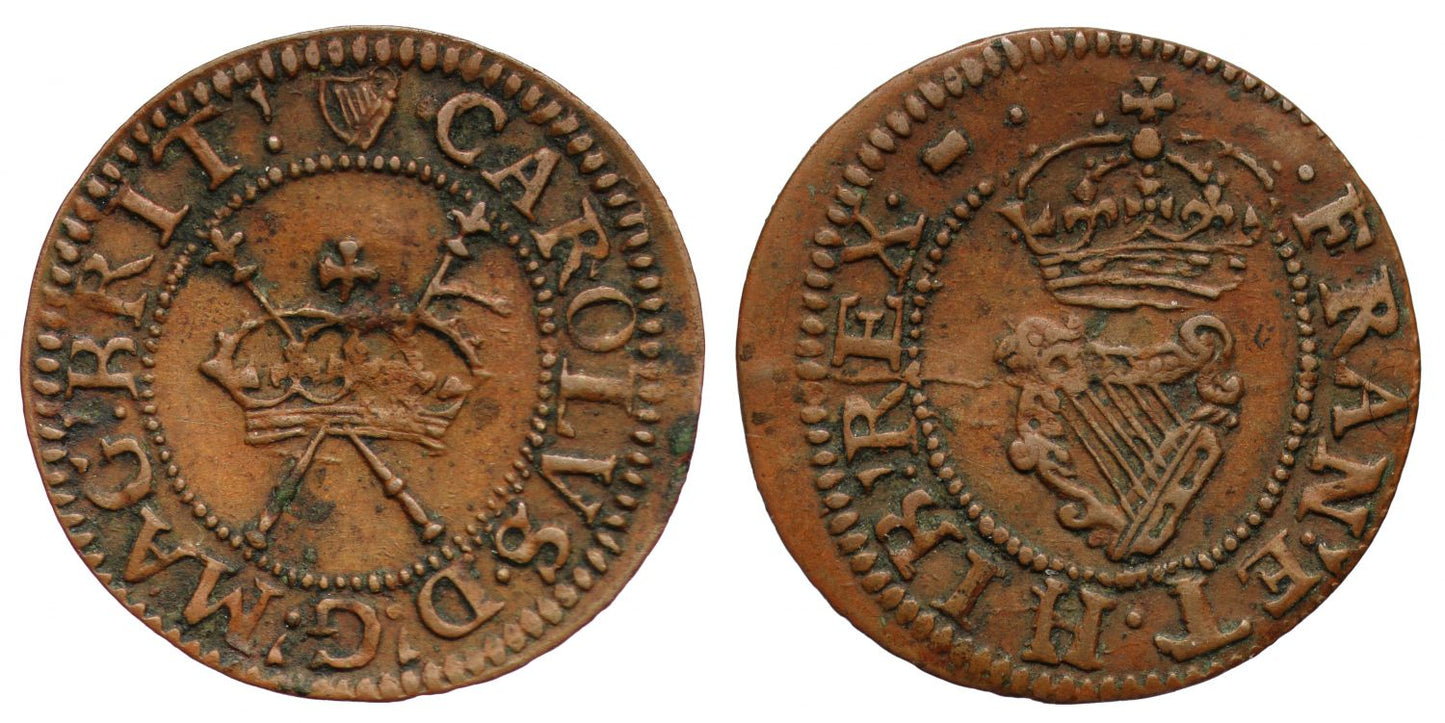 Charles I Maltravers Farthing type 3c mm harp / billet