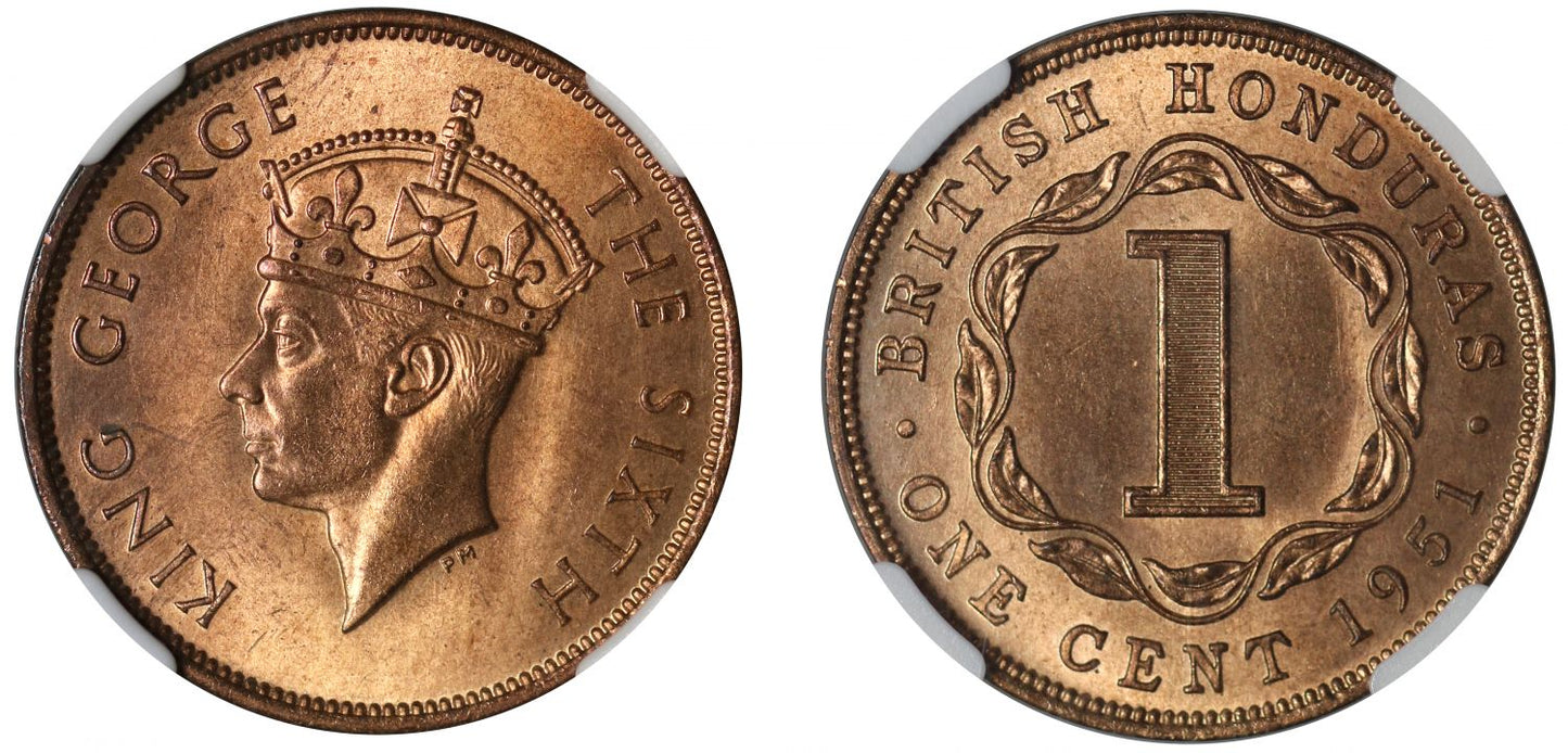 British Honduras, Cent, 1951, MS65 RB, finest known