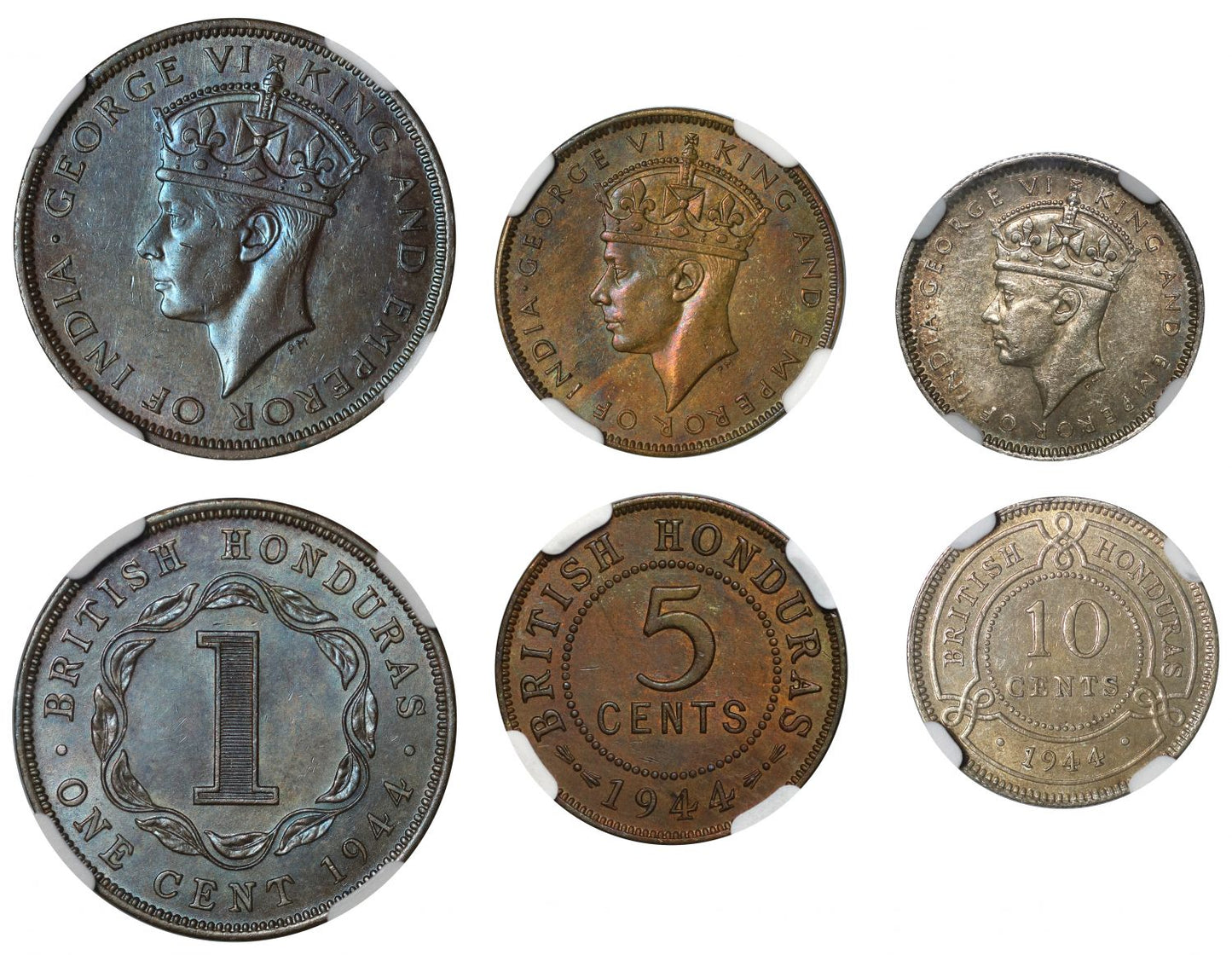 British Honduras, Cent, 5-Cents, 10-Cents, 1944, AU55-MS63
