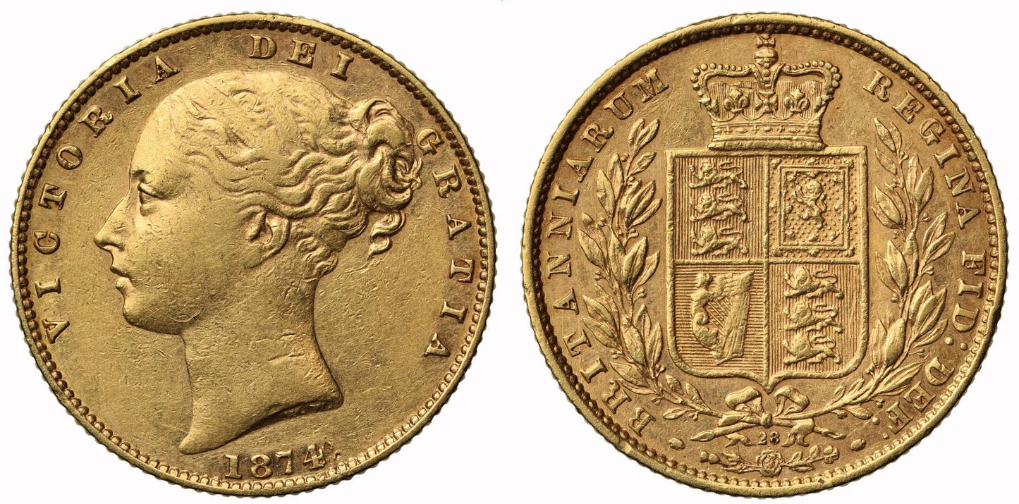 Victoria 1874 shield Sovereign die 28