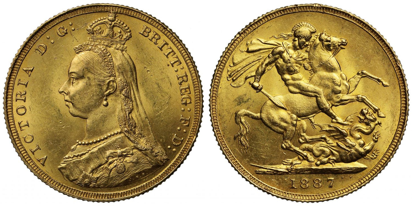 Sovereign 1887 London, hooked J, JEB close together (DISH L1)