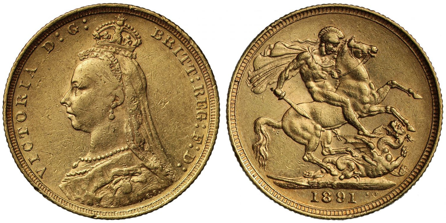 Sovereign 1891 Sydney, second legend, horse with long tail (DISH S15)