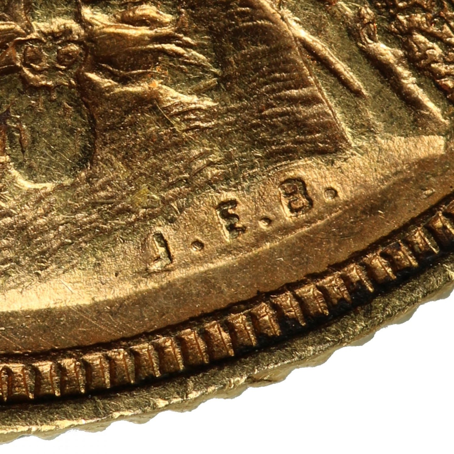 Sovereign 1887 Melbourne, first legend, angled J (DISH M7)