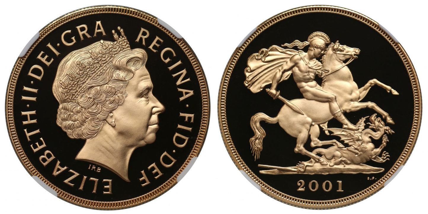 Elizabeth II 2001 proof Five-Pounds PF70 ULTRA CAMEO