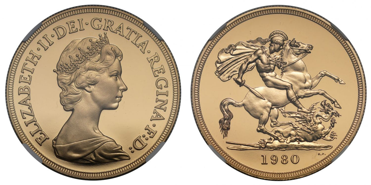 Elizabeth II 1980 proof Five-Pounds PF68 ULTRA CAMEO