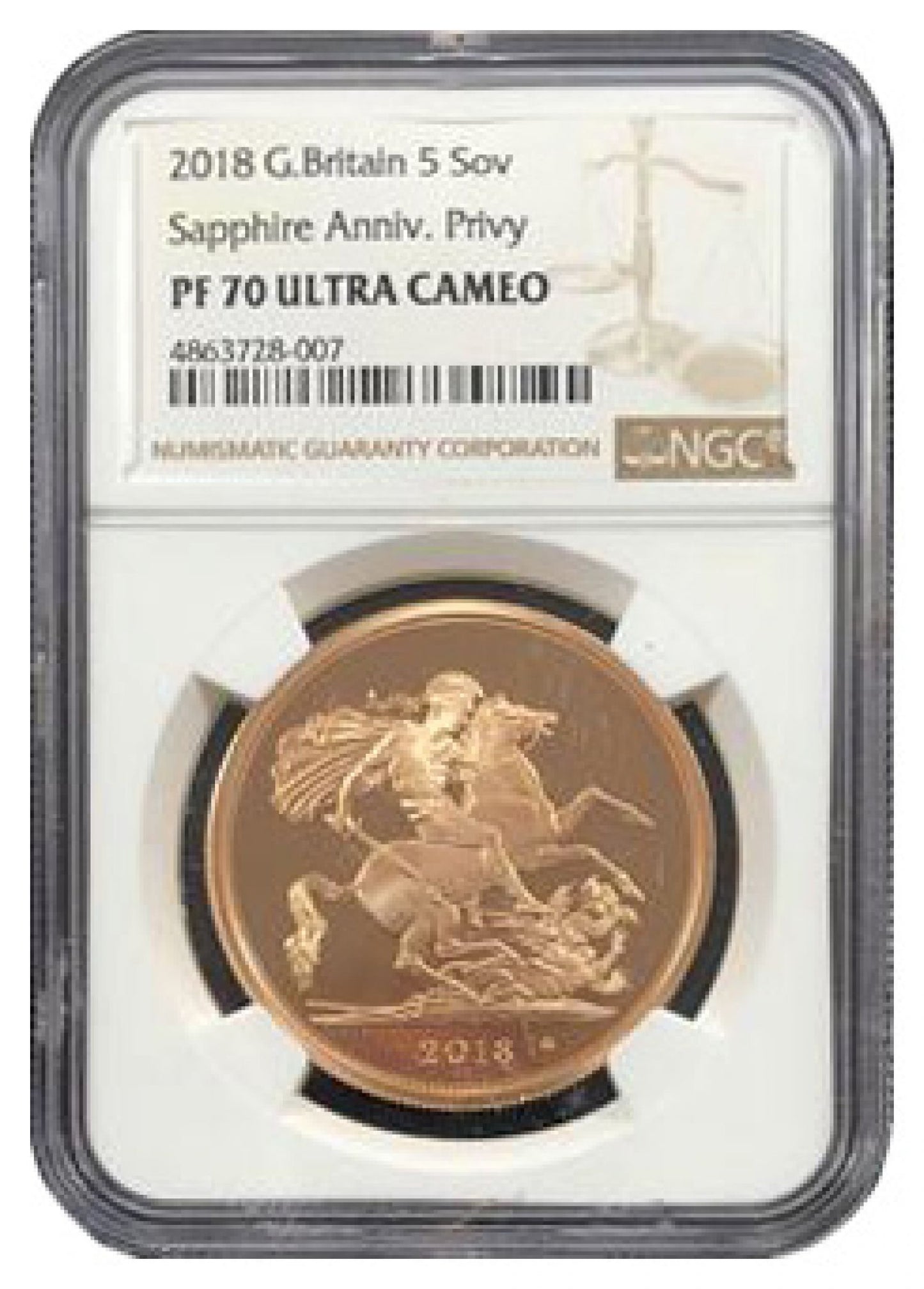 Elizabeth II 2018 proof Five-Pounds PF70 ULTRA CAMEO