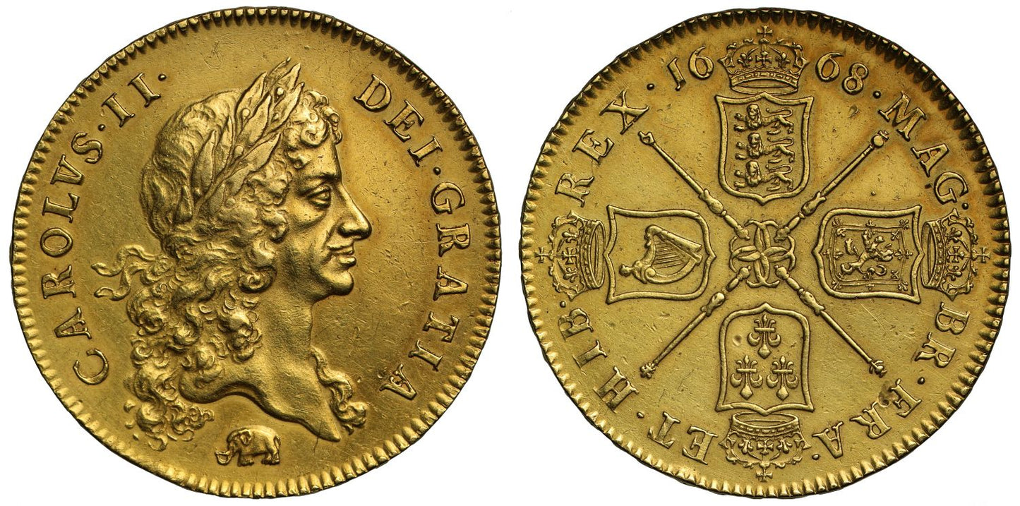 Charles II 1668 Five Guineas Elephant below bust