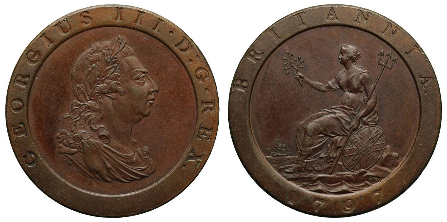 George III 1797 proof Penny, Soho Mint issue, eleven leaf obverse
