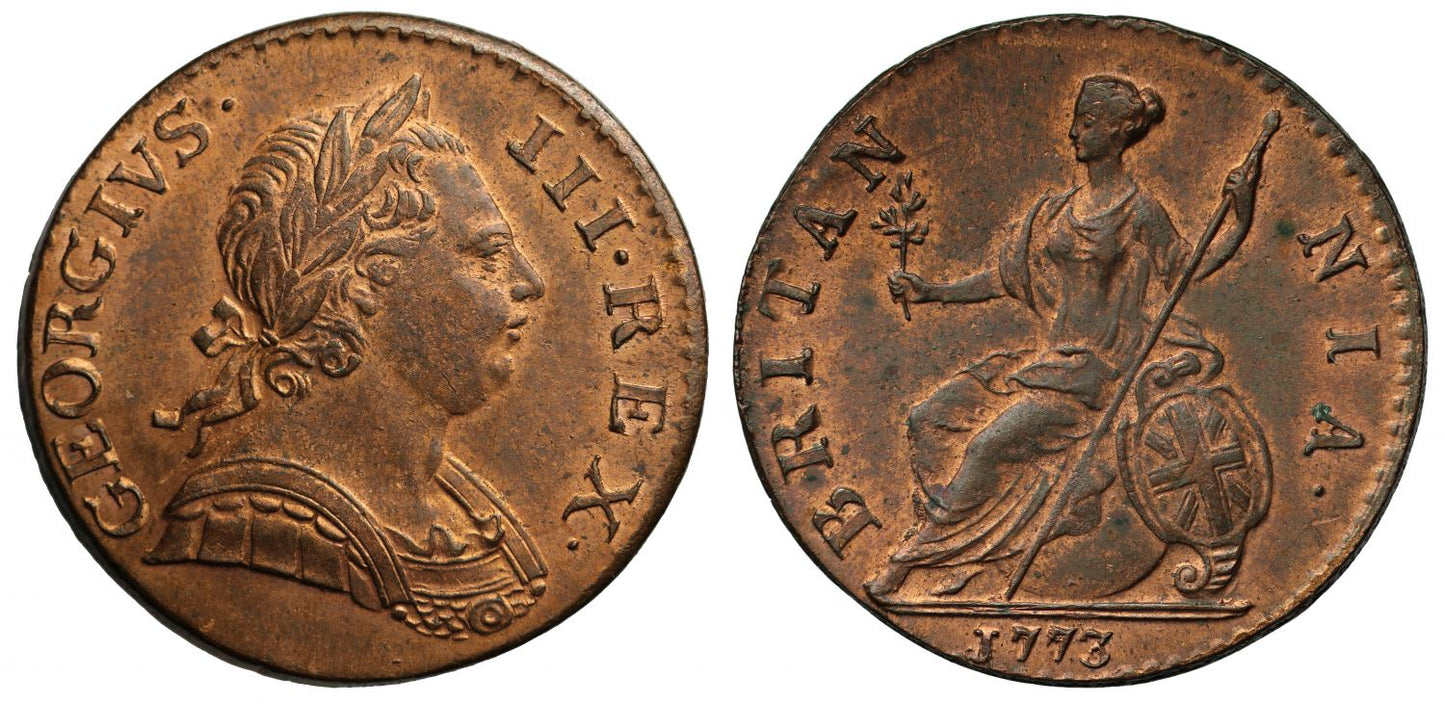 George III 1773 Halfpenny, first obverse, second reverse