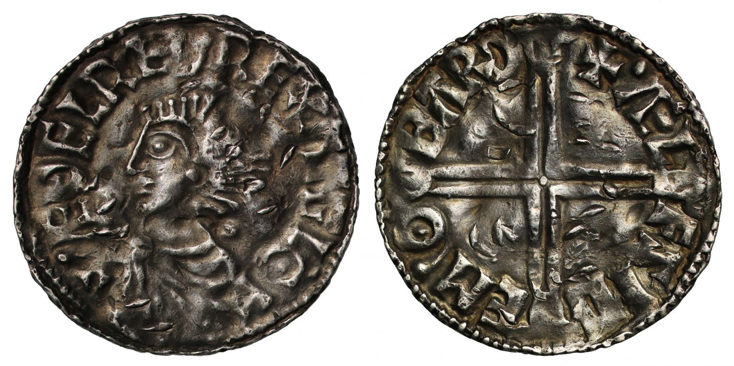 Aethelred II Penny, Long cross type, Barnstaple, Aelfsige
