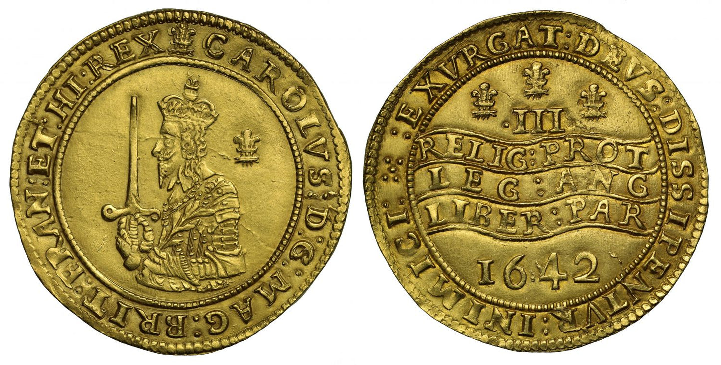 Charles I 1642 gold Triple Unite XF45