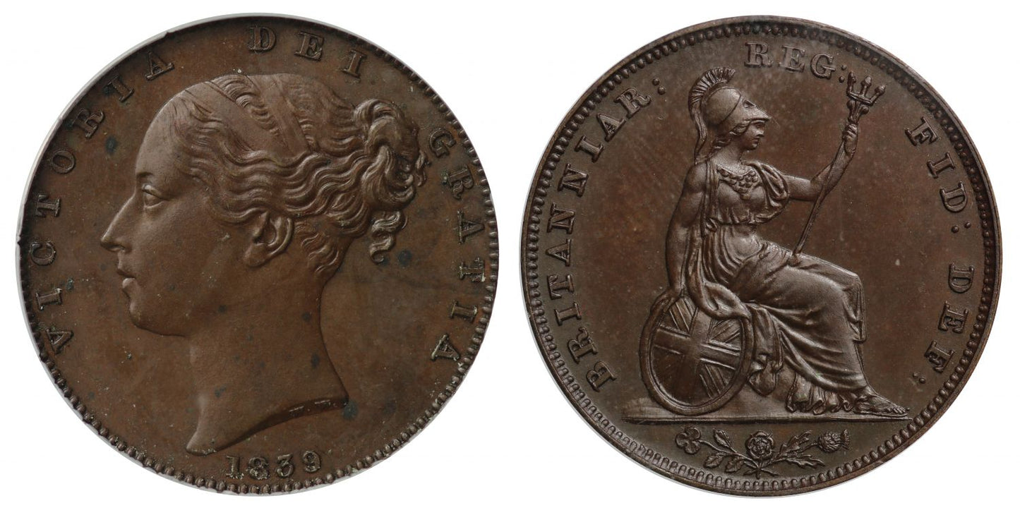 Victoria 1839 proof Farthing, as issued in proof set