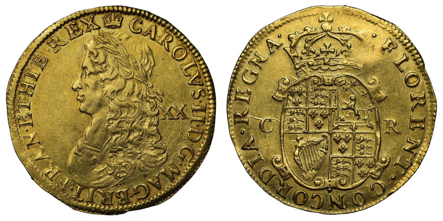 Charles II Unite, Second hammered issue with value, dies O7/R14, R4