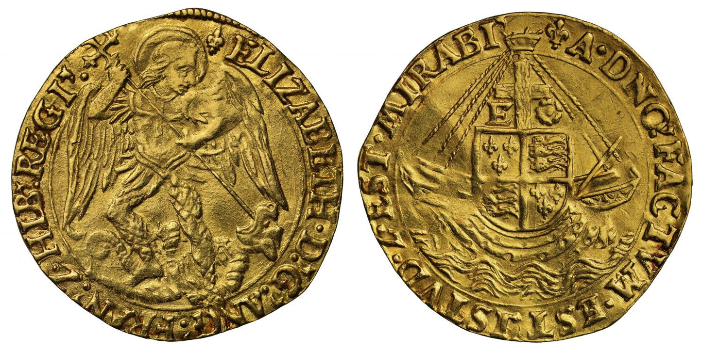 Elizabeth I gold Angel, mm lis, ex Sheffield