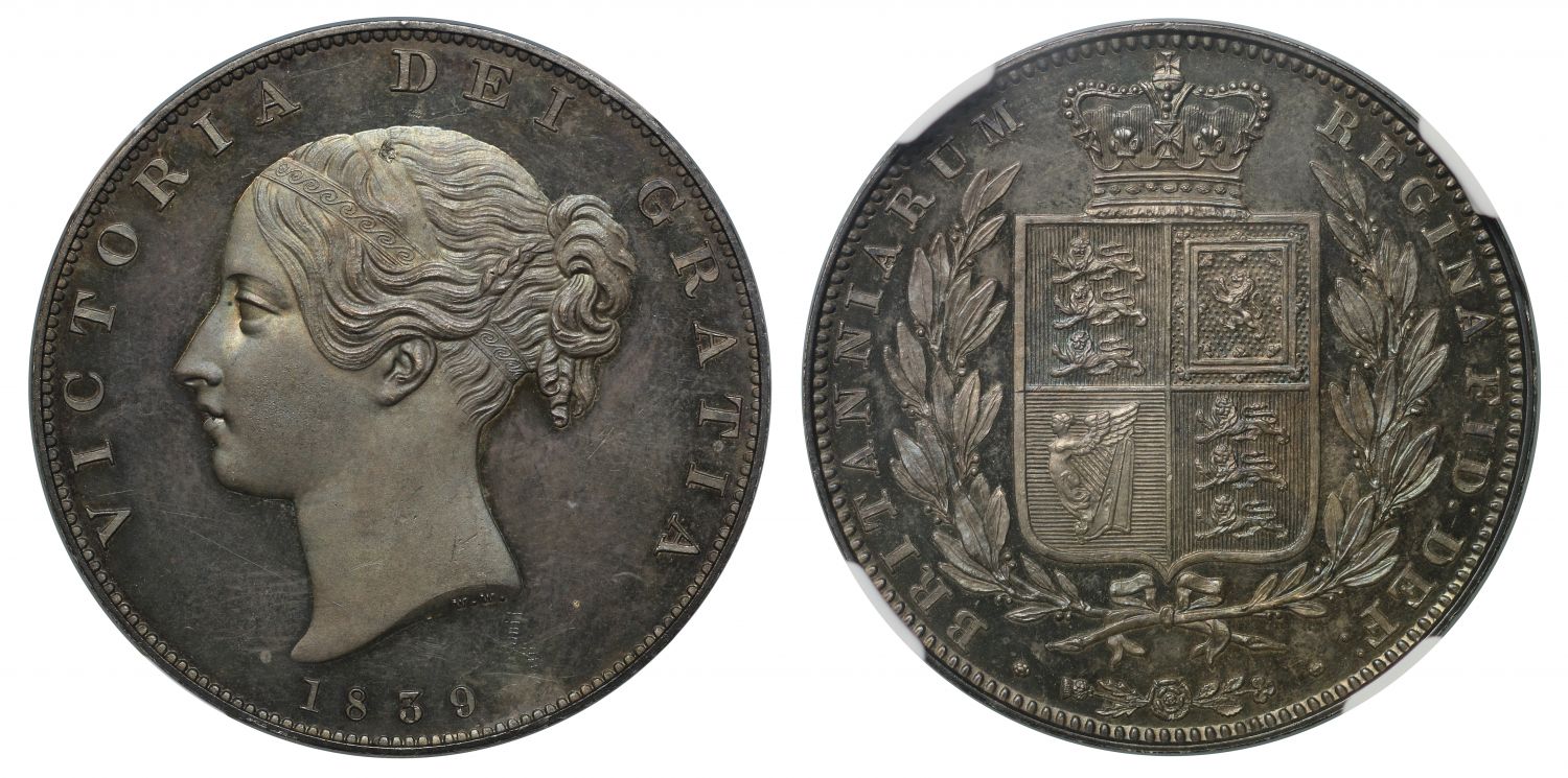 Victoria 1839 Proof Halfcrown PF64