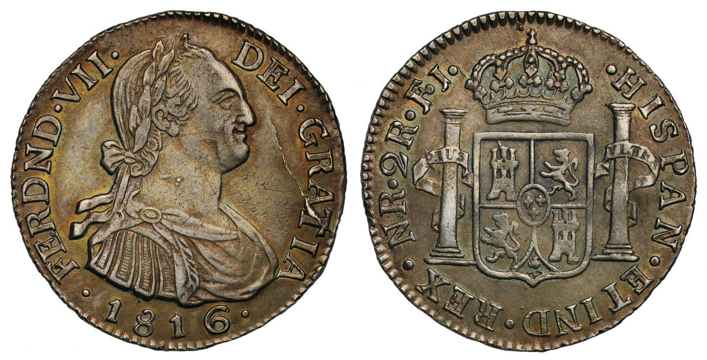Colombia, Ferdinand VII 1816 2-Reales AU55