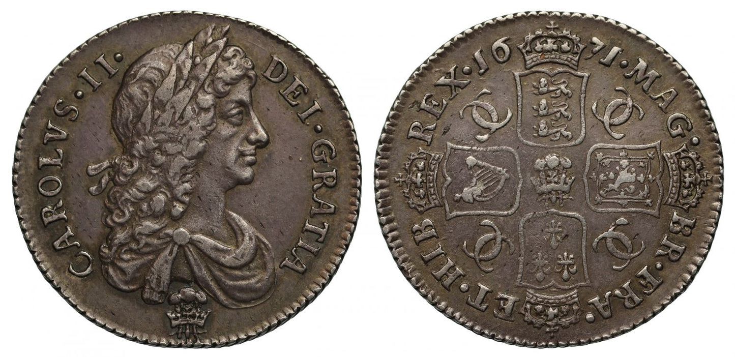 Charles II 1671 Shilling Plumes both sides