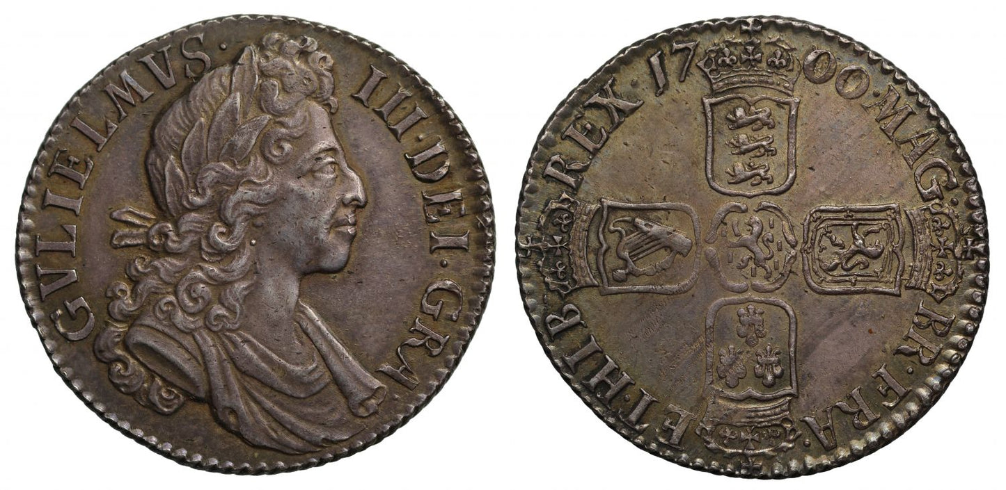 William III 1700 Shilling, fifth bust, small round zero in date