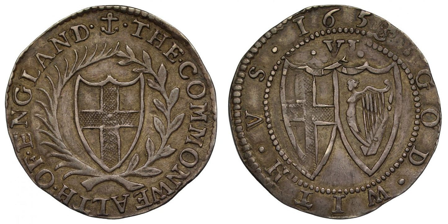 Commonwealth 1658 Sixpence, mint mark anchor, D over retrograde D legend