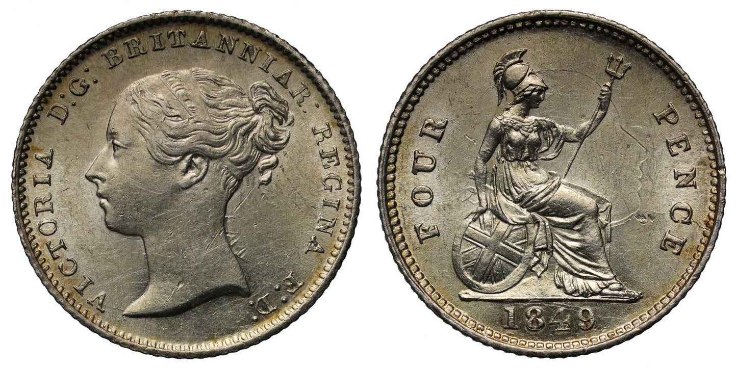 Victoria 1849 Groat, overdate with 9 over 8