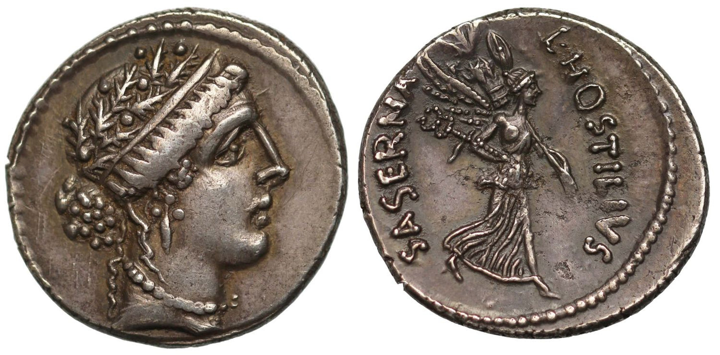 L. Hostilius Saserna, Silver Denarius