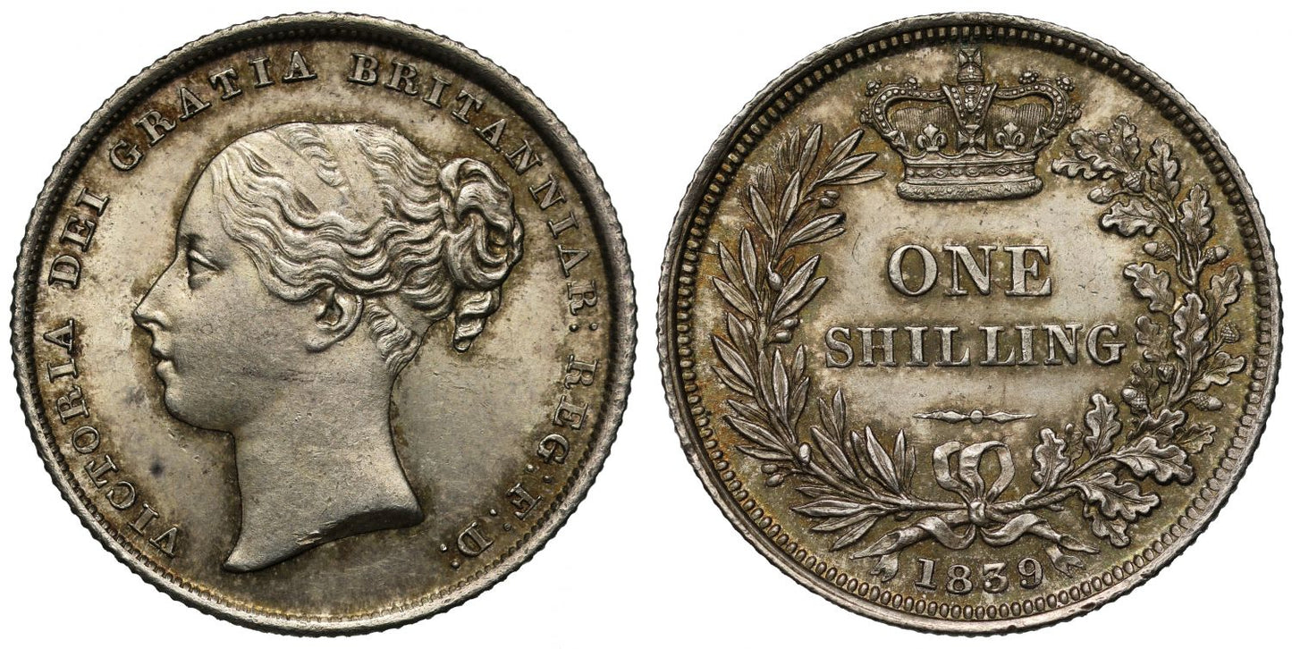Victoria 1839 Shilling, second young head, second year for Shilling in reign