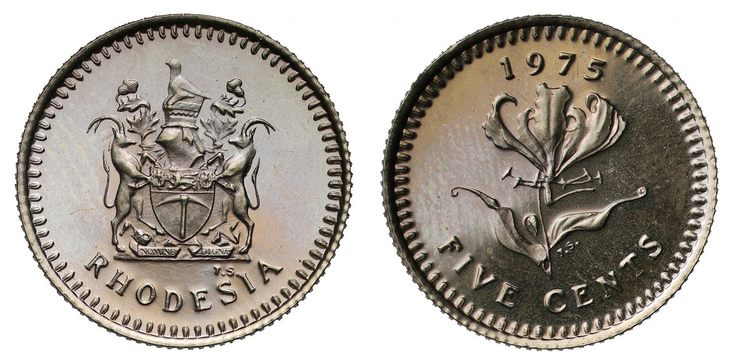 Rhodesia, PR67 CAMEO, Proof 5-Cents, 1975.