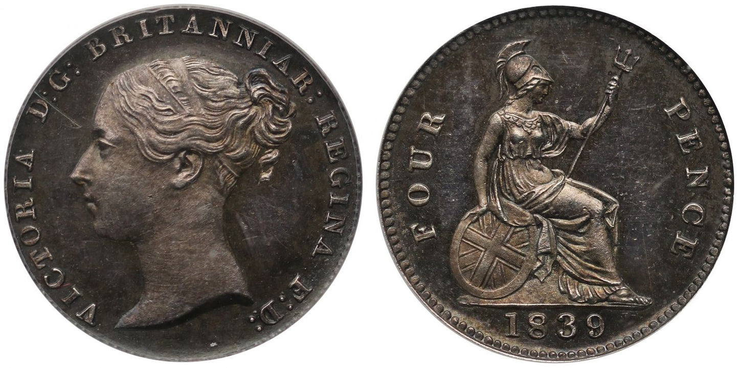 Victoria 1839 silver Proof Groat inverted die axis