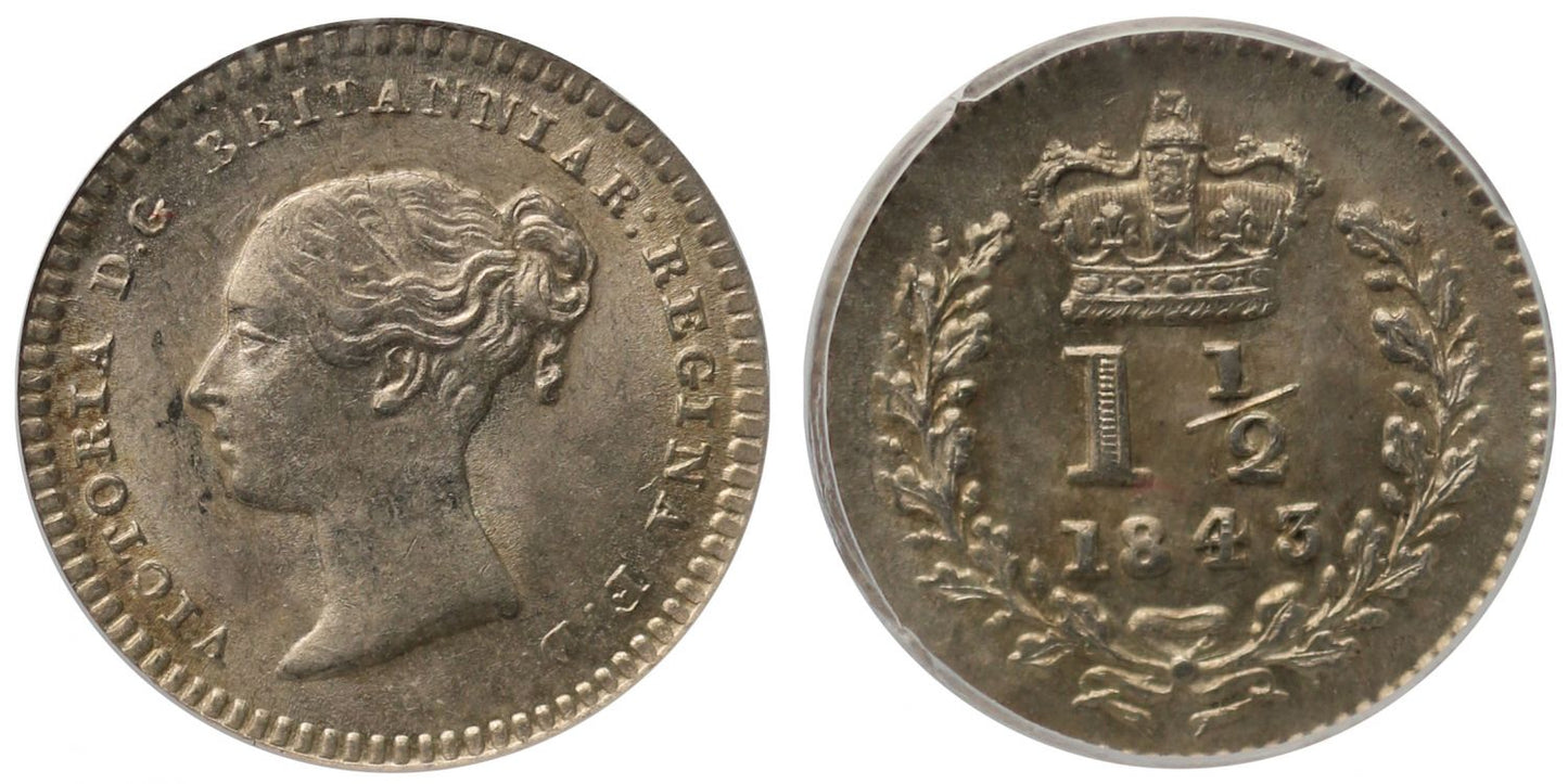 Victoria 1843 Three-Halfpence