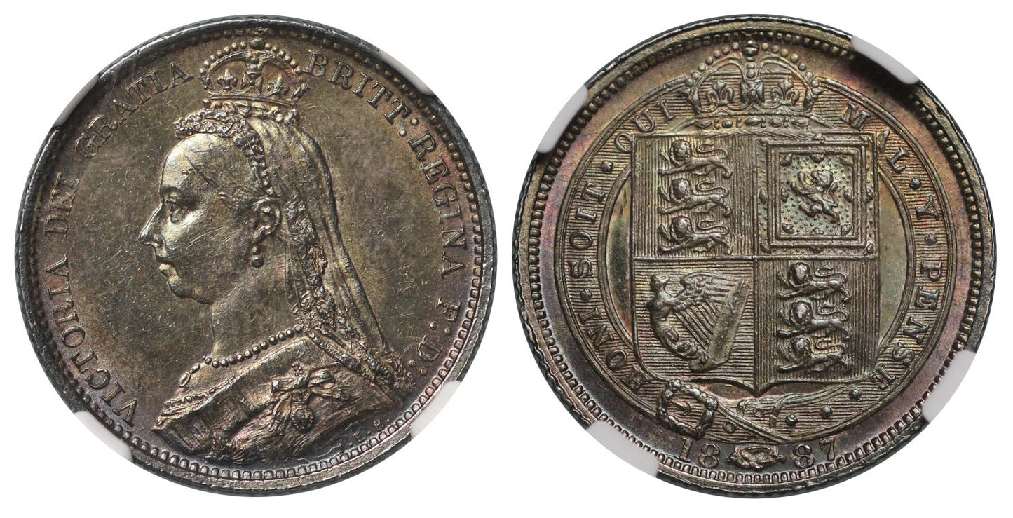 Victoria 1887 Sixpence, Jubilee withdrawn reverse type, MS60