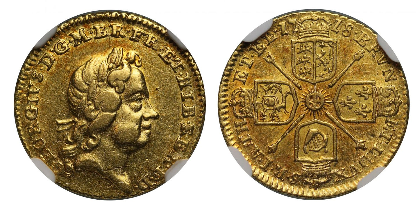 George I 1718 Quarter-Guinea AU58