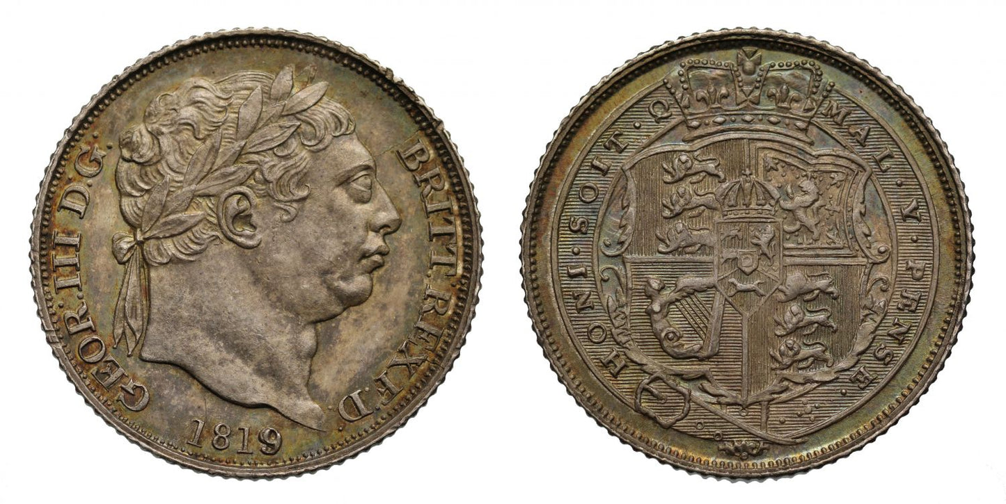 George III 1819, 9 over 8 overdate, Sixpence, penultimate year of reign