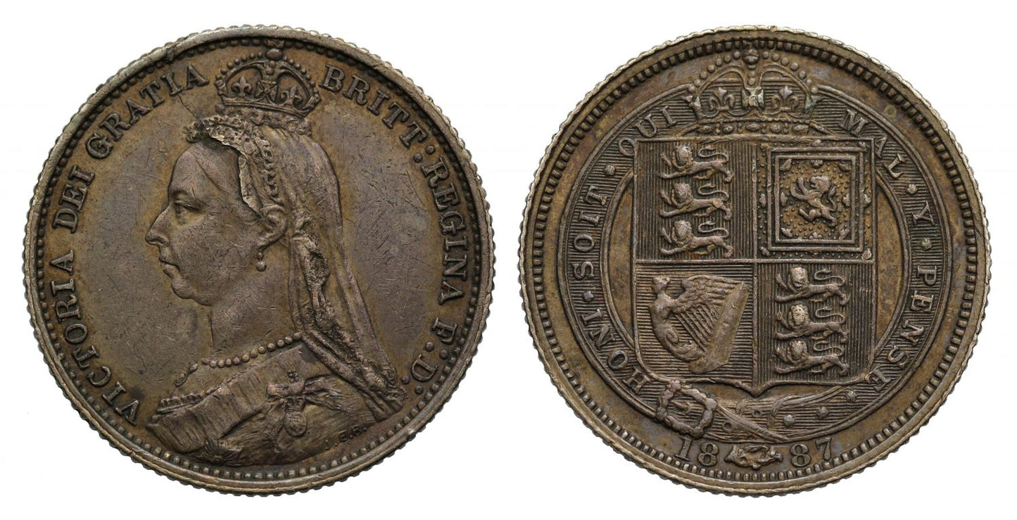 Victoria 1887 Sixpence, withdrawn type, J.E.B. on truncation R3