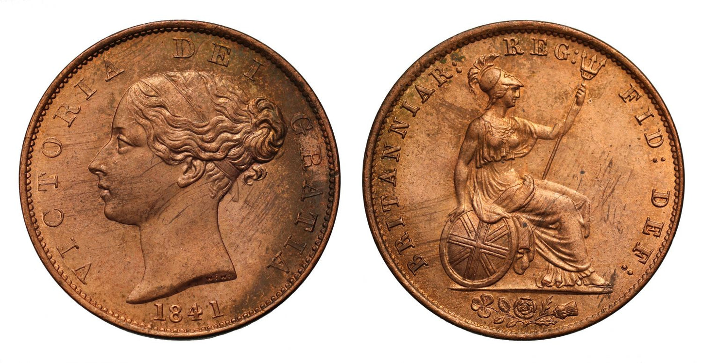 Victoria 1841 Halfpenny, second year of currency for denomination, MS64 RB