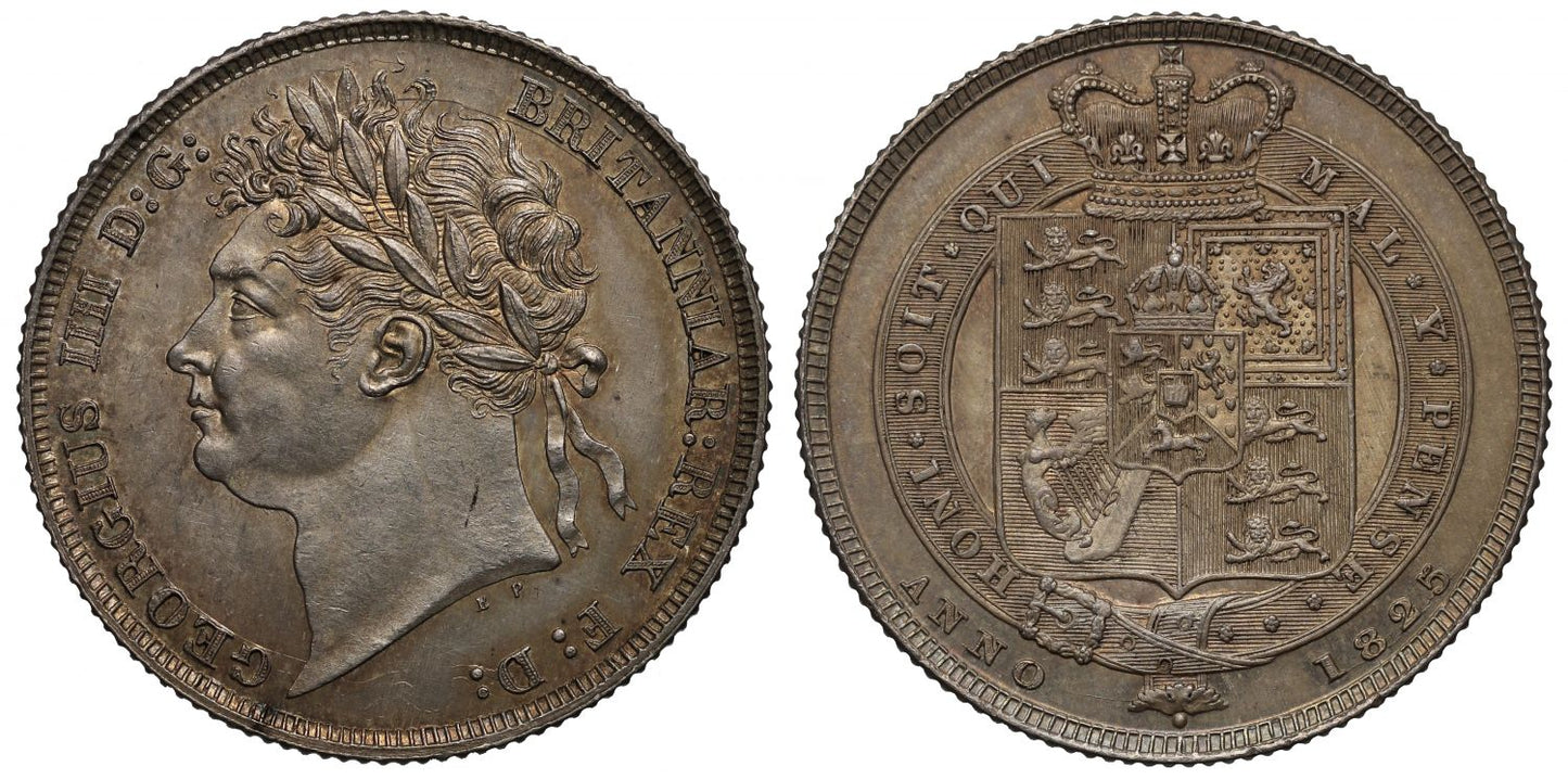 George IV 1825 Shilling, first laureate head, second reverse, MS64