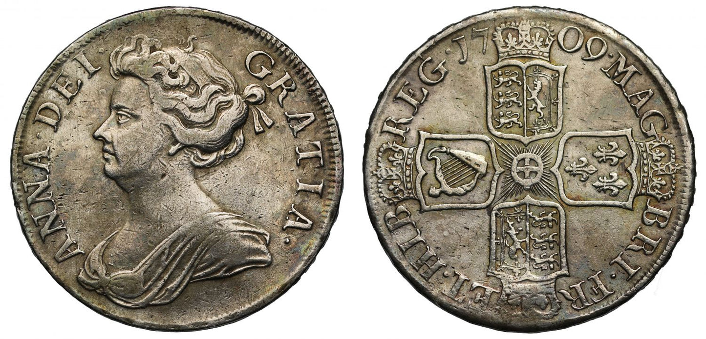 Anne 1709 Halfcrown, plain reverse